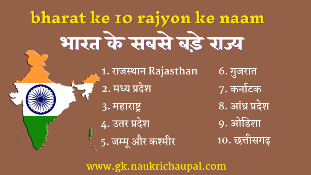 भारत के सबसे बड़े राज्य-bharat ke 10 rajyon ke naam